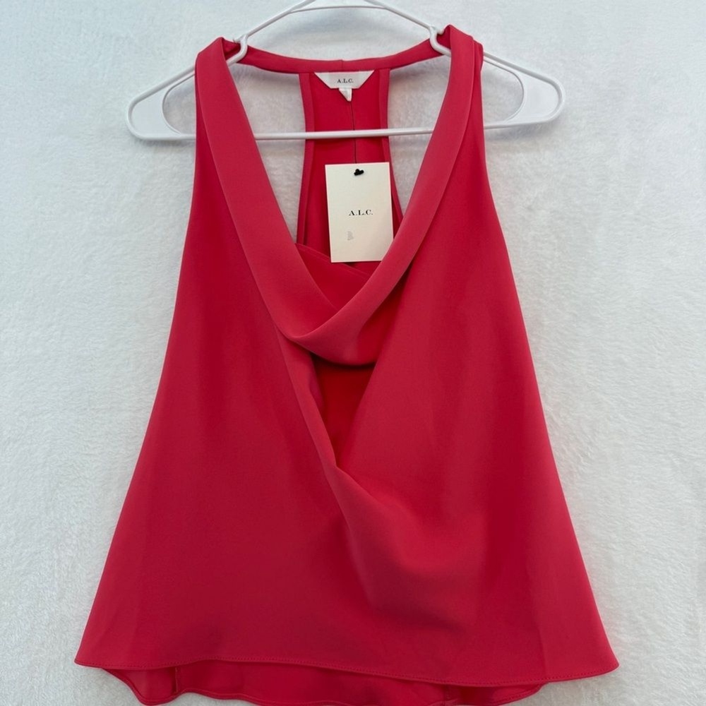 A.L.C. Dixon Sz 2 Cowl Draped Neck Sleeveless Blouse Top Bright Pink Barbie Neon